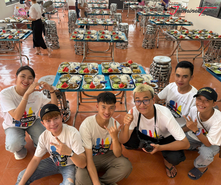 jasmine tours opens a new canteen at ngam la school and cooking lunch